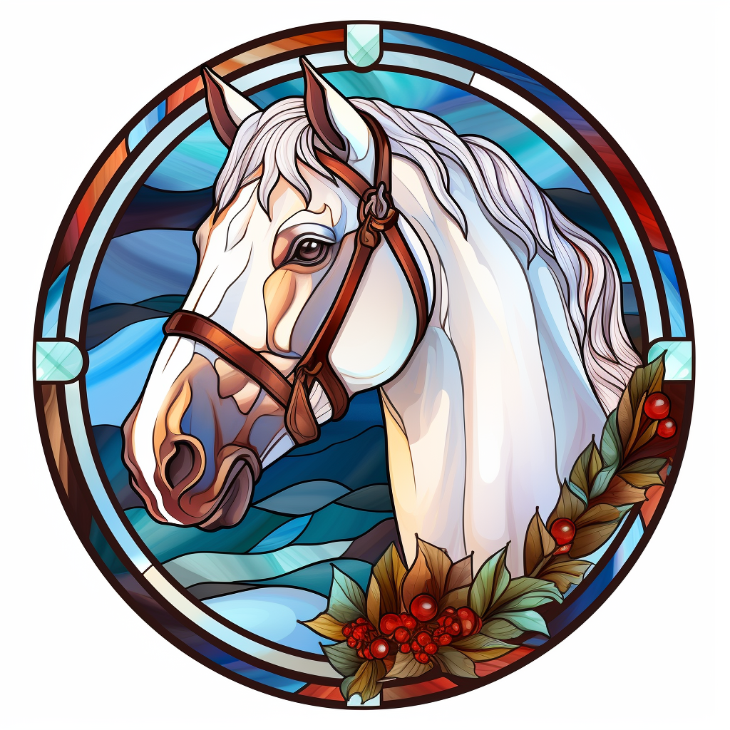 Beautiful Christmas horse stained glass window