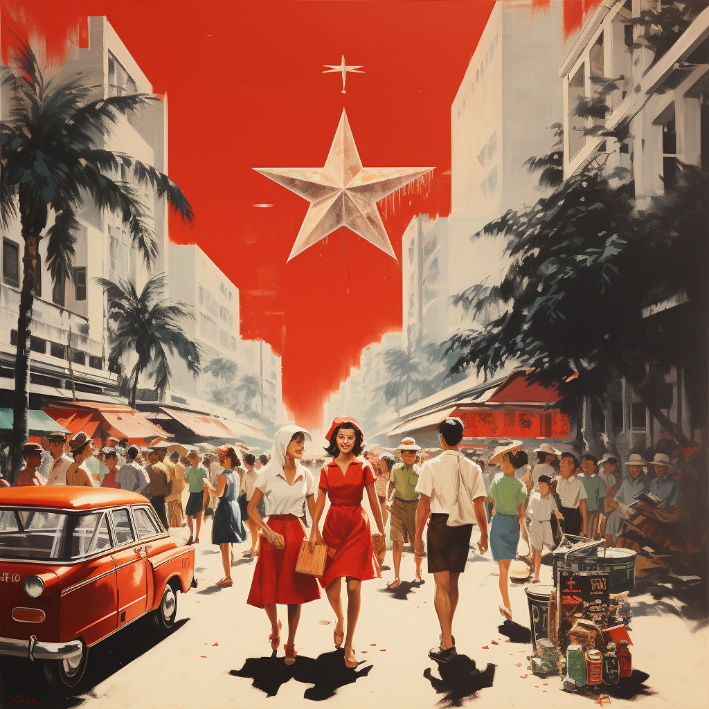 Christmas in Saigon Red Clothe Sale Poster