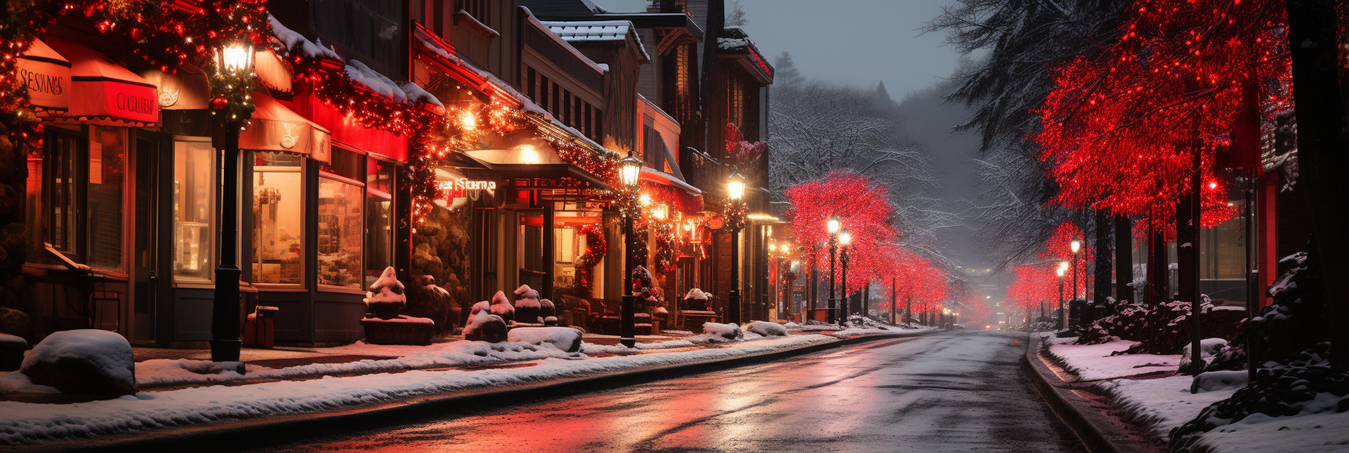 Vibrant Christmas Decorations in Mountain Village