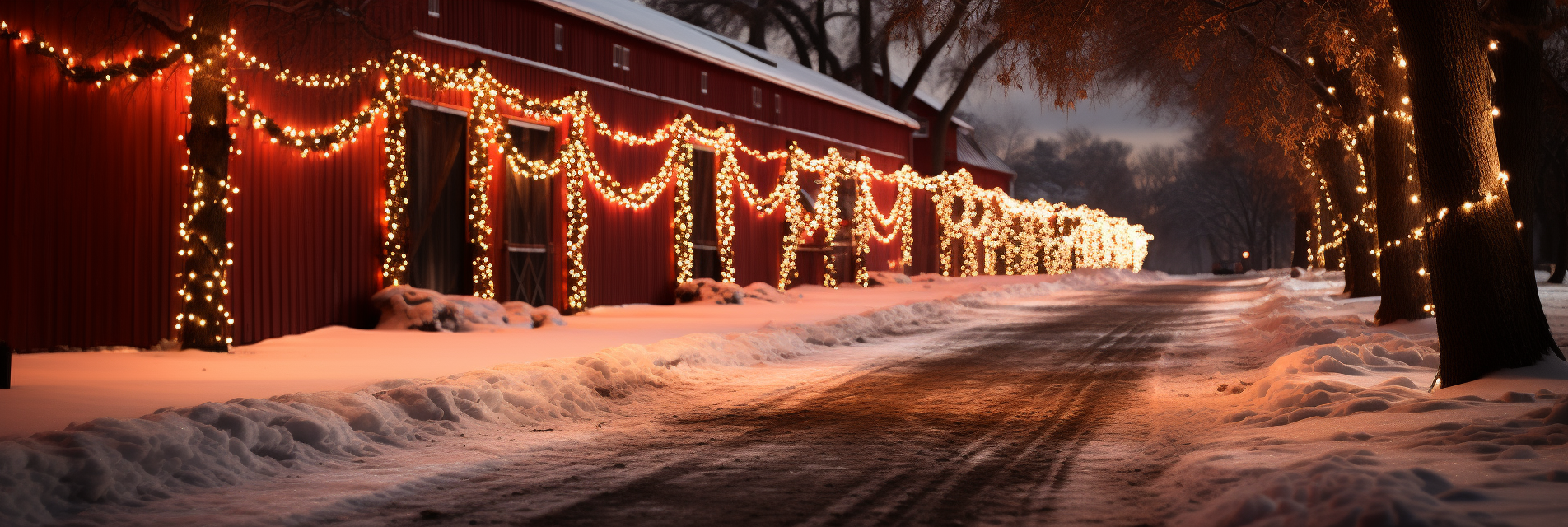 Cubist Christmas lights on red barn