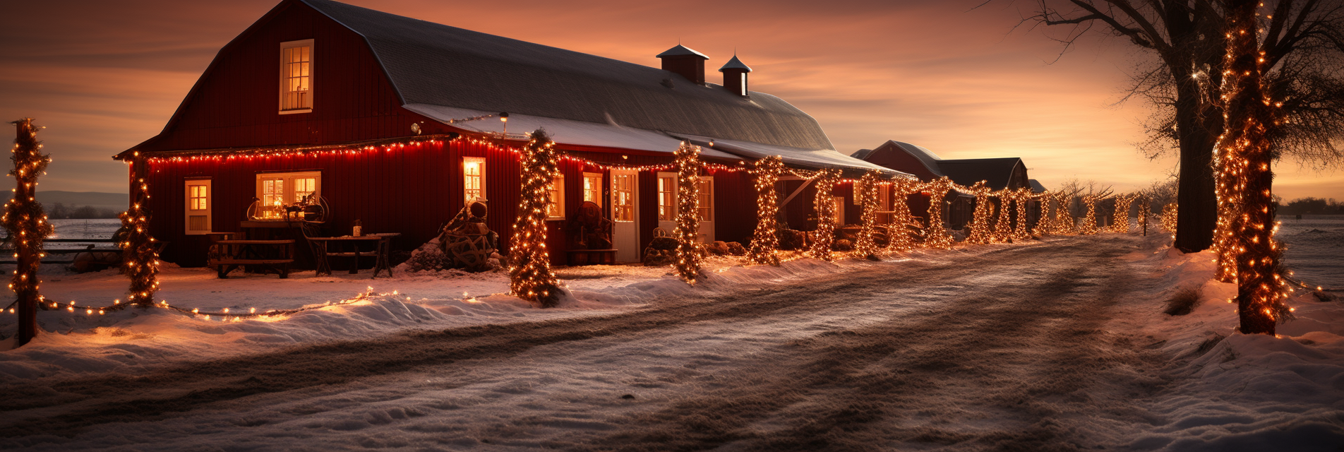 Red Barn with Vibrant Christmas Lights