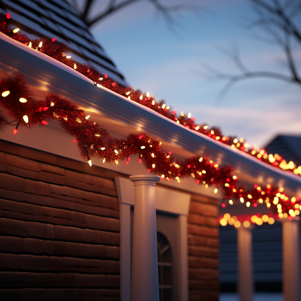 Closeup of Christmas lights on a roofline