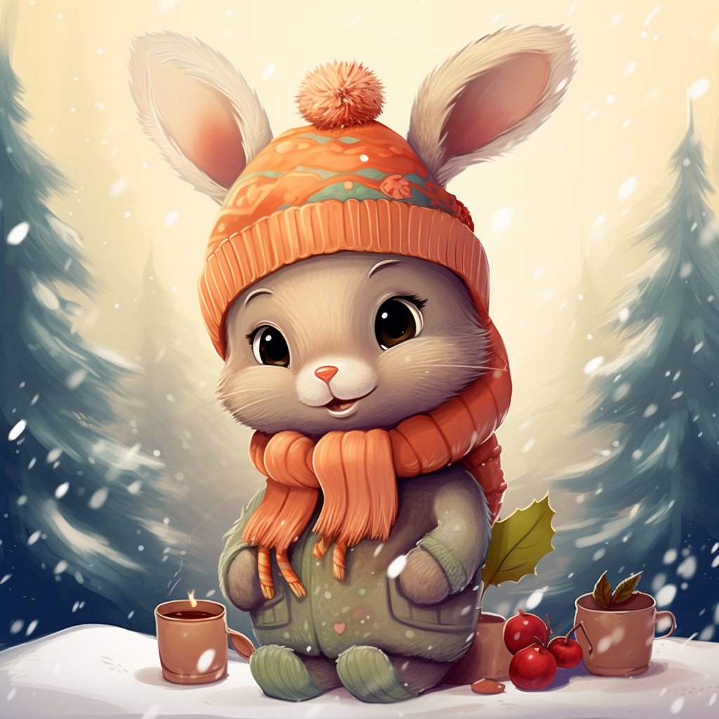 Cute rabbit surrounded by holiday decorations