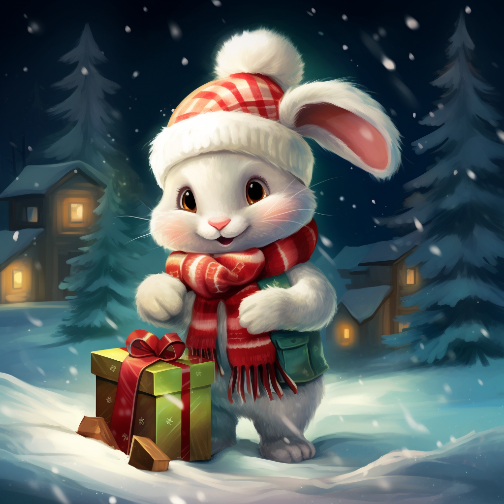 Cute rabbit surrounded by holiday decorations