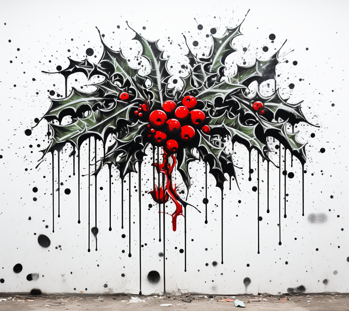 Christmas Mistletoe Graffiti on White Wall