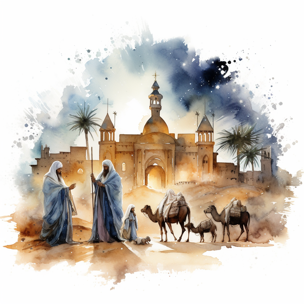 Watercolor clipart of Christmas Nativity Sets