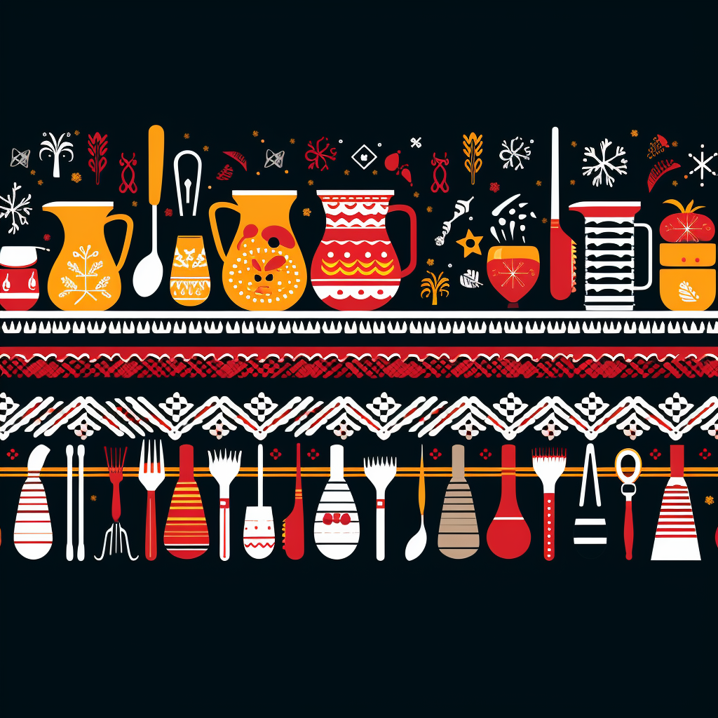 Colorful Nordic Border Patterns with Beer and BBQ