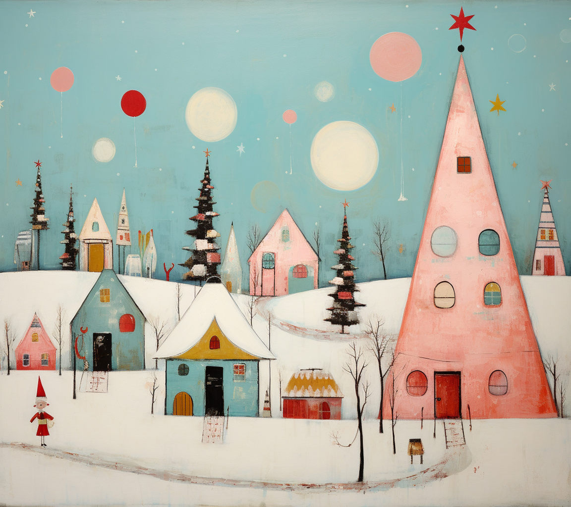 Christmas North Pole in playful whimsical xmaspunk pop art style