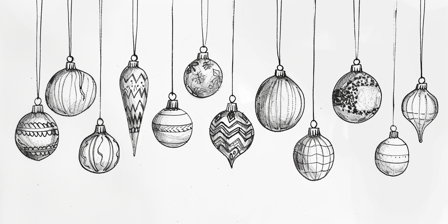 Black white ornaments sketch mid century