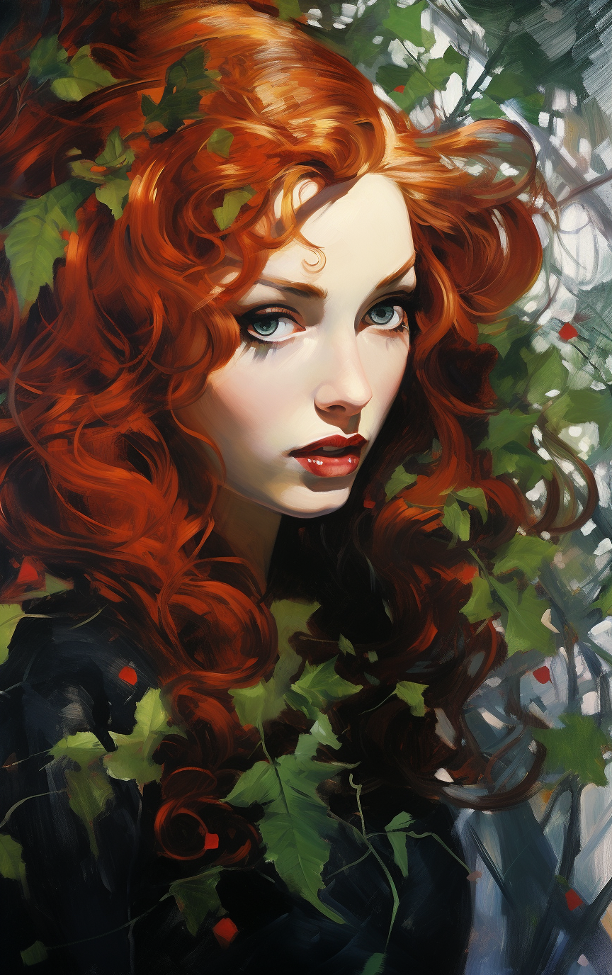 Christmas Poison Ivy Painting in Alex Ross Style