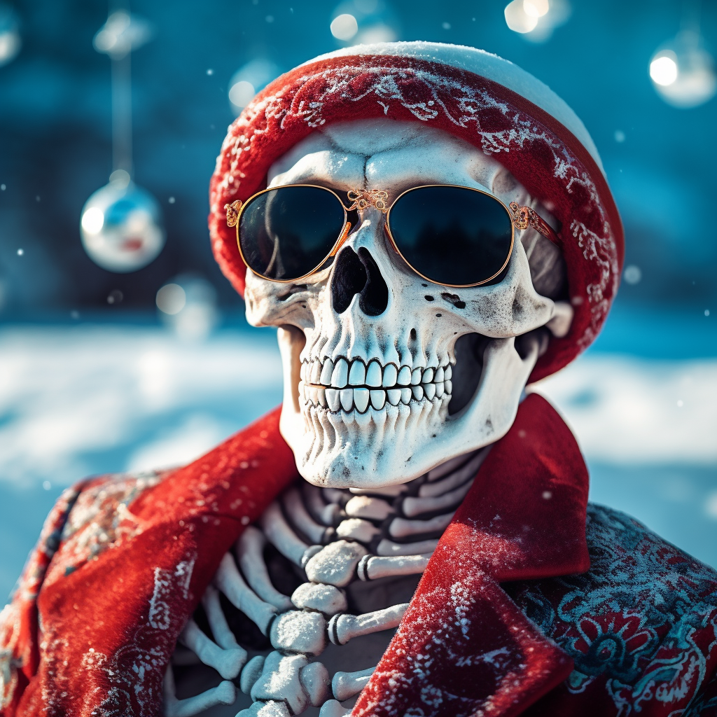 Festive Christmas Skeleton in Snowy Stance