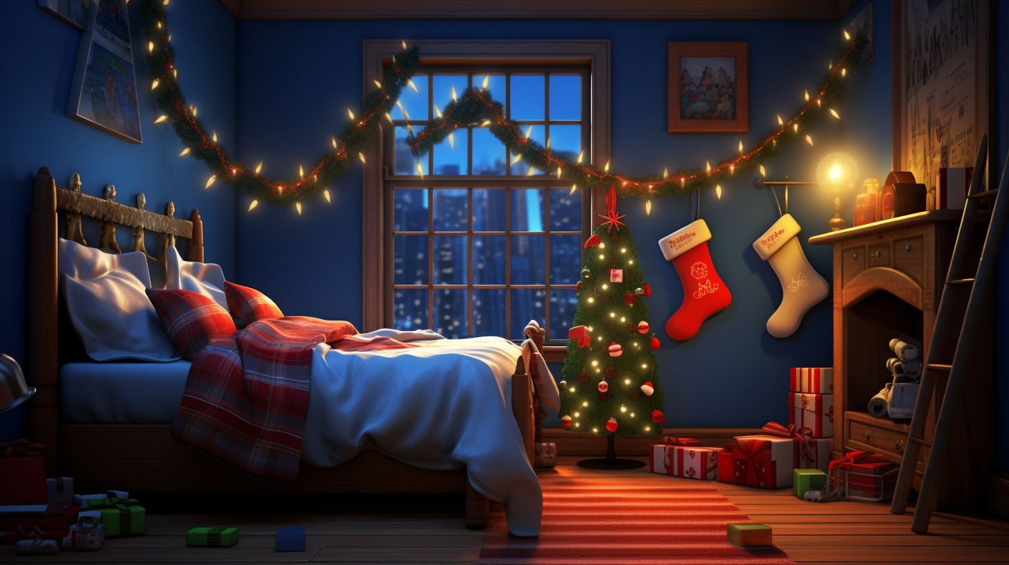 Christmas stocking bedroom nighttime Pixar