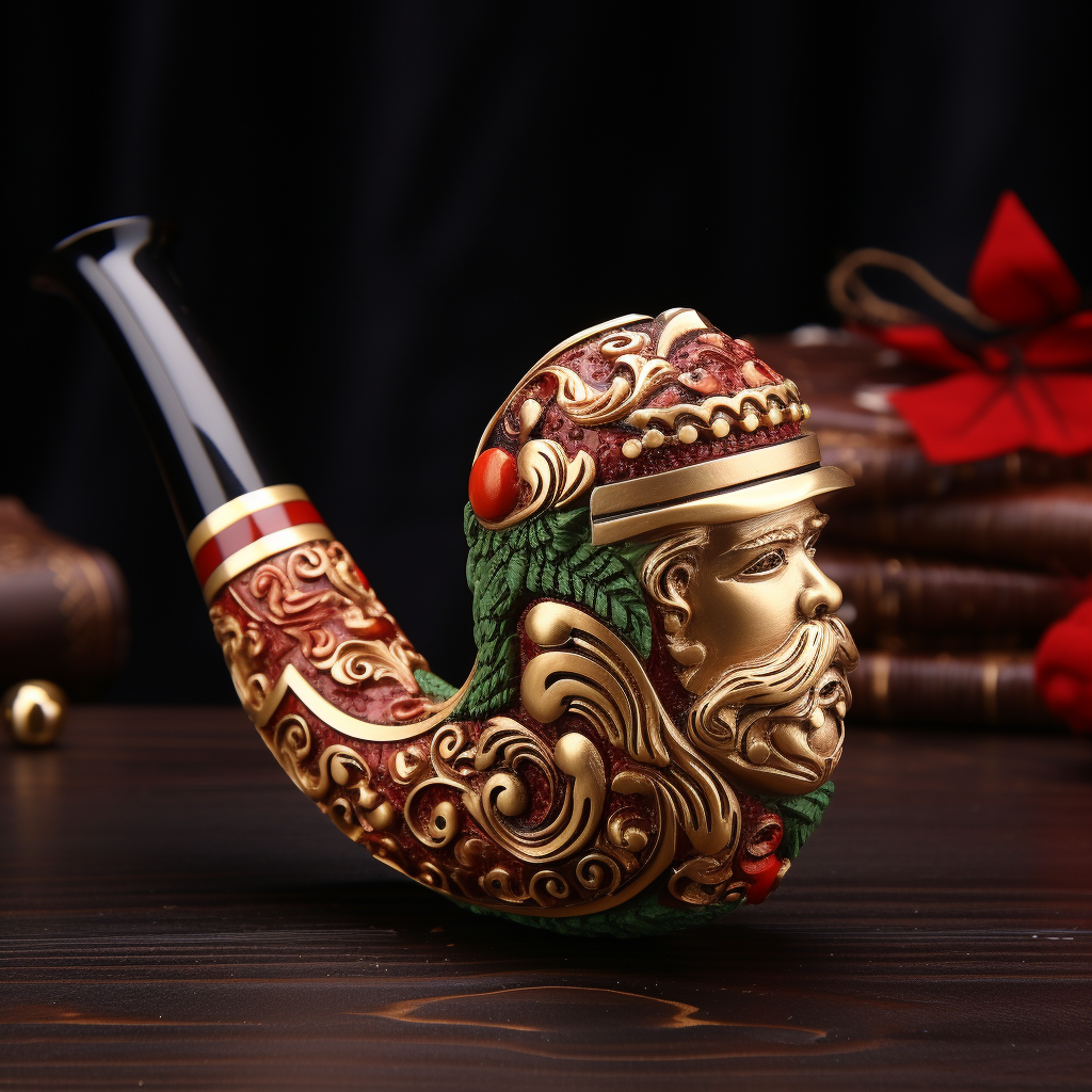 Festive wood smoking pipe barroco style