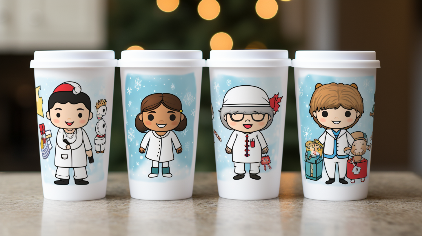 Four Ceramic Healthcare Mugs with Christmas Designs