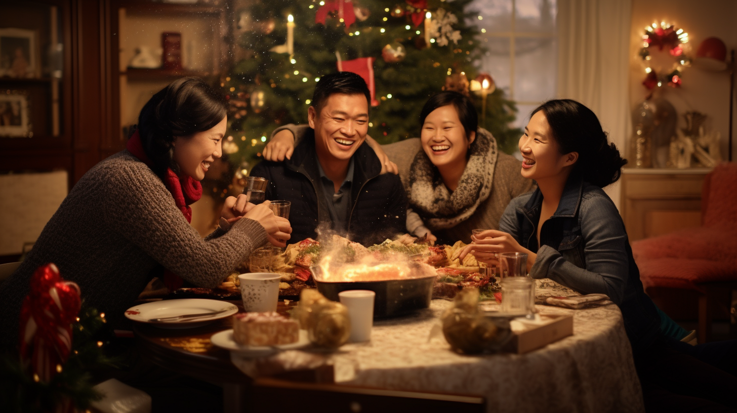 Asian Christmas celebration in a house