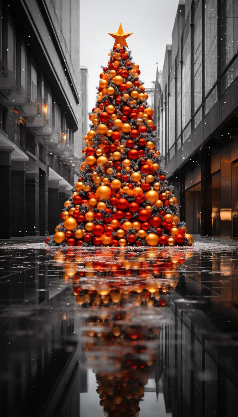 Stylish Christmas tree with dramatic color splash