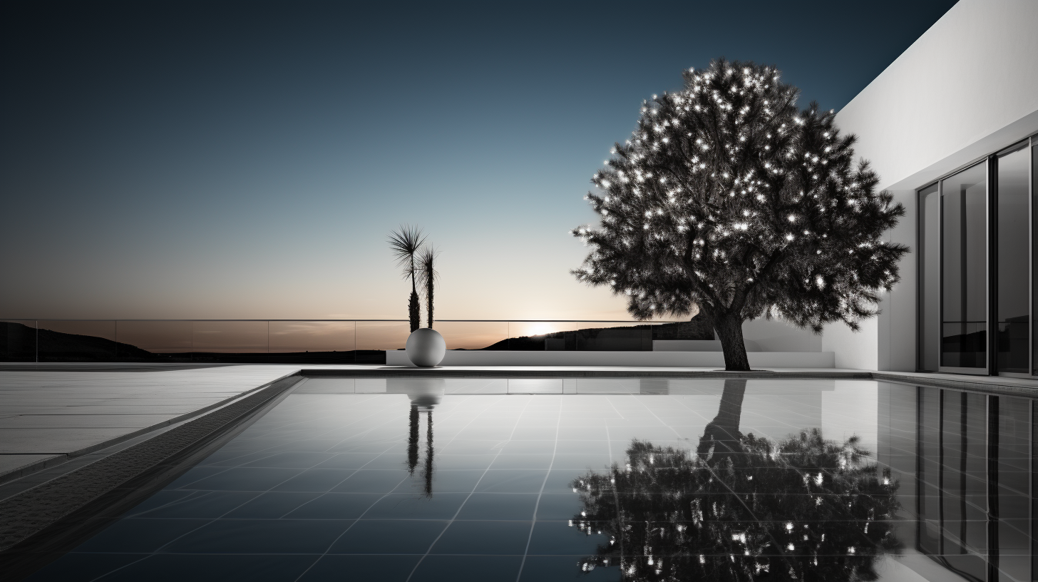 Christmas tree in modern minimalist swimming pool