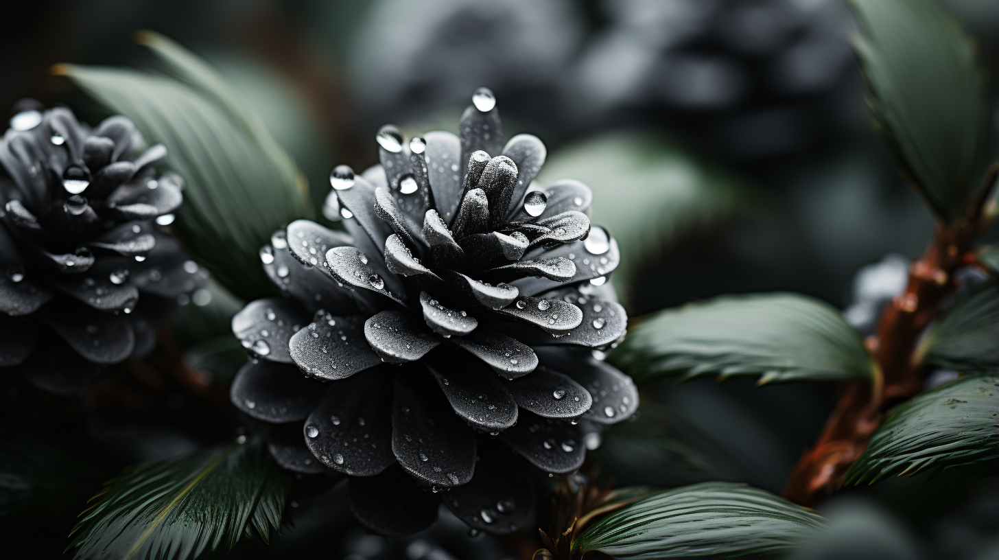 Mysterious black and white photograph of a stylish Christmas tree