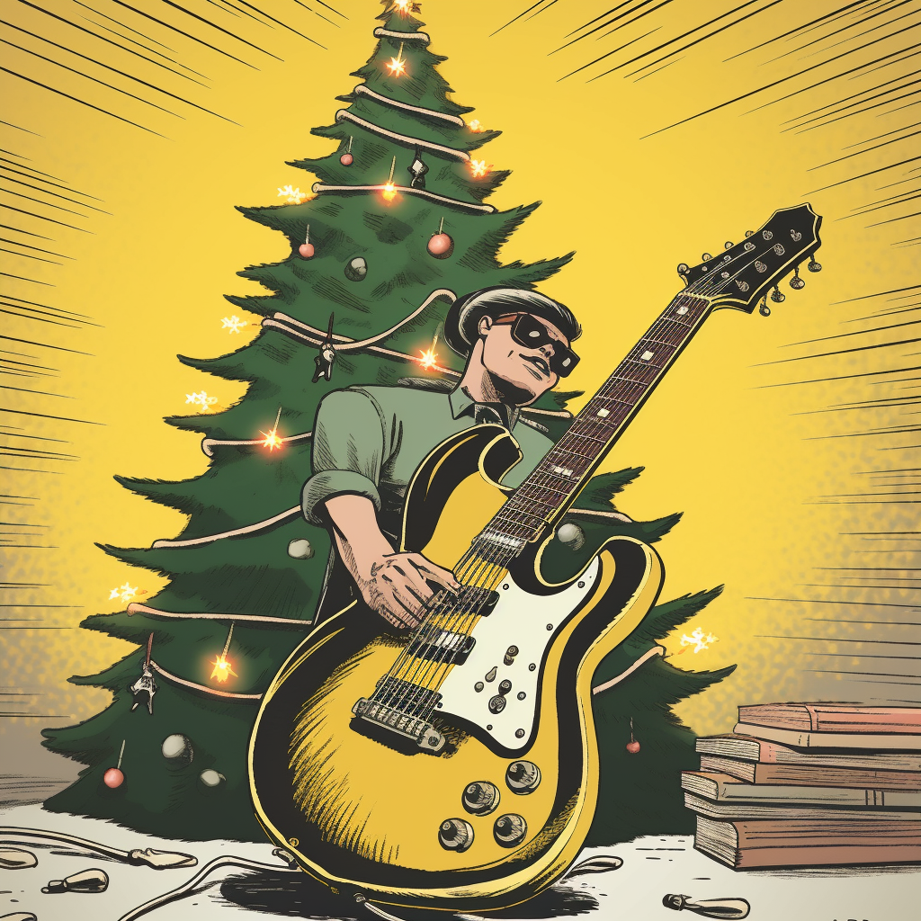 Vintage Christmas Tree playing guitar