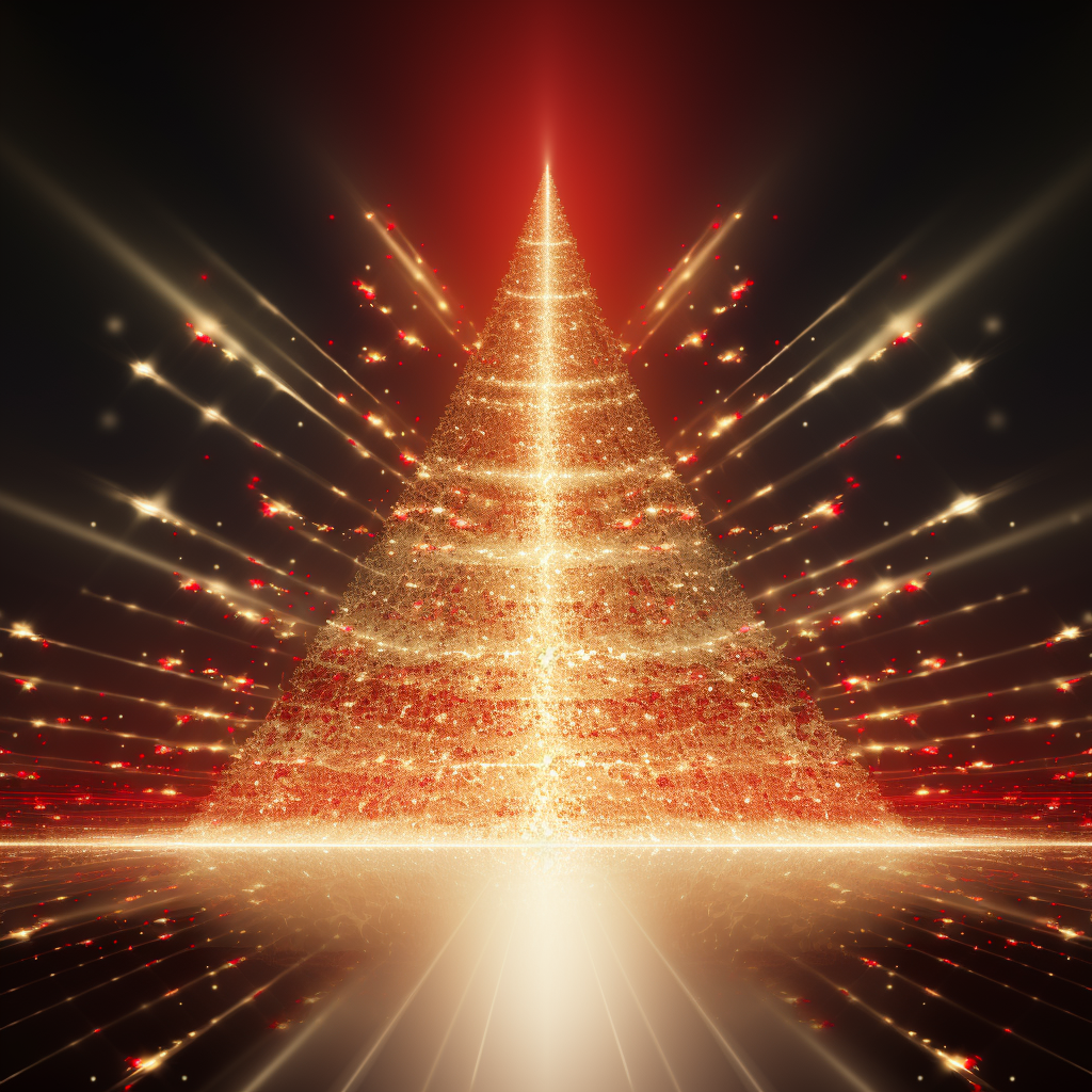 Christmas tree made of golden and red laser beams