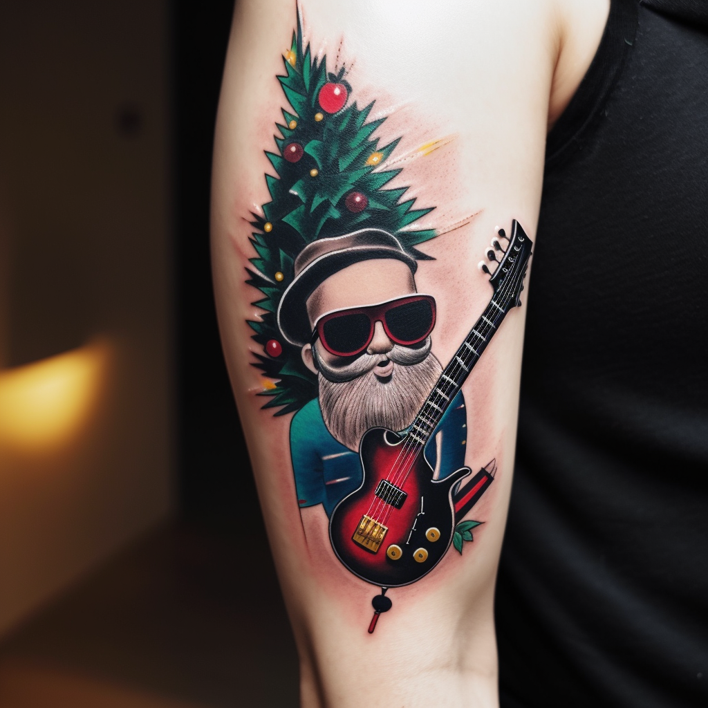 Cartoon Christmas Tree Playing Guitar