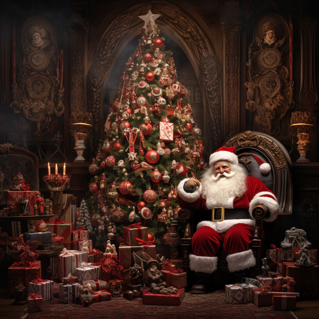 Christmas Tree with Santa Claus and Presents