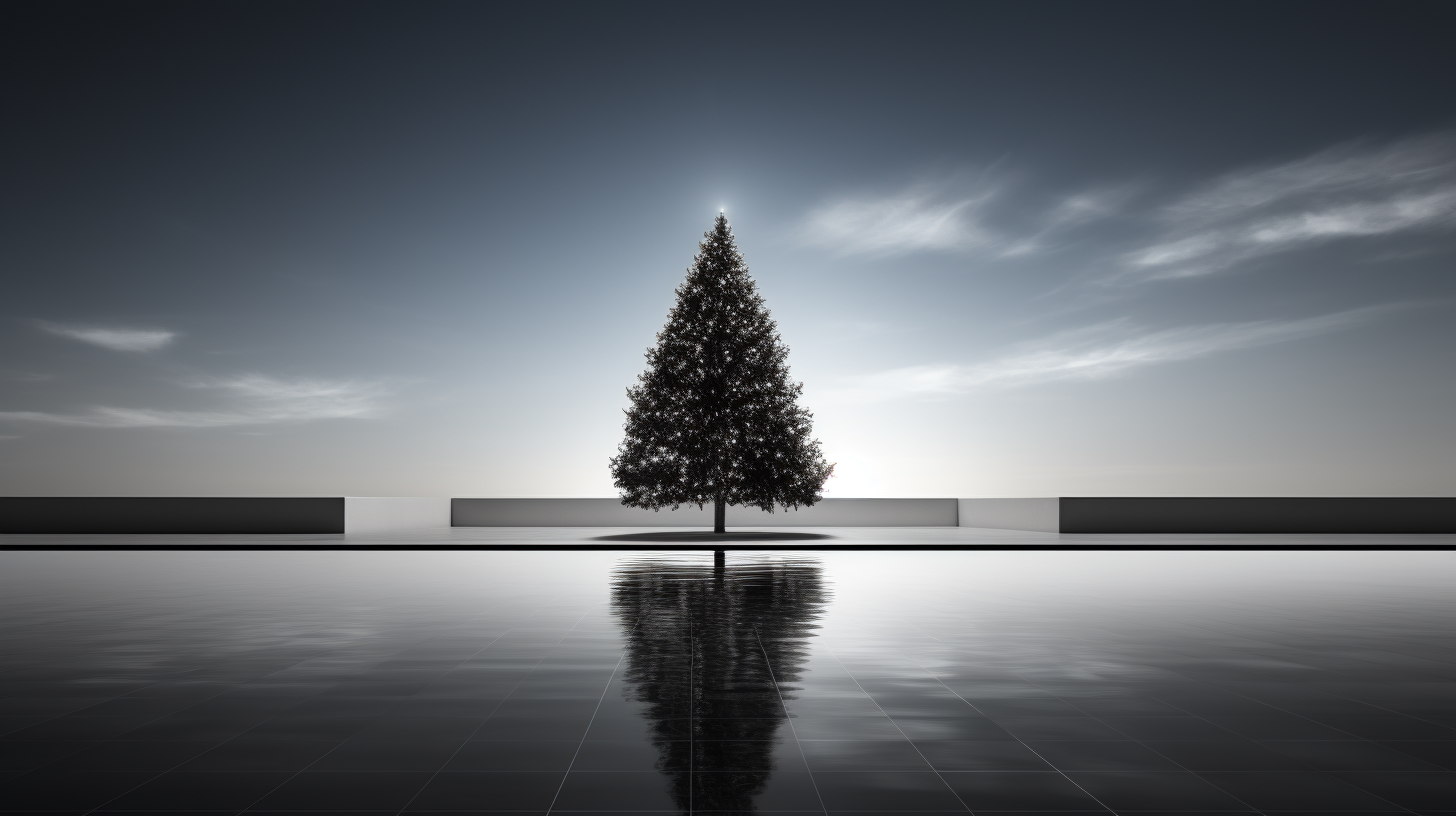 Elegant Christmas tree silhouette by pool