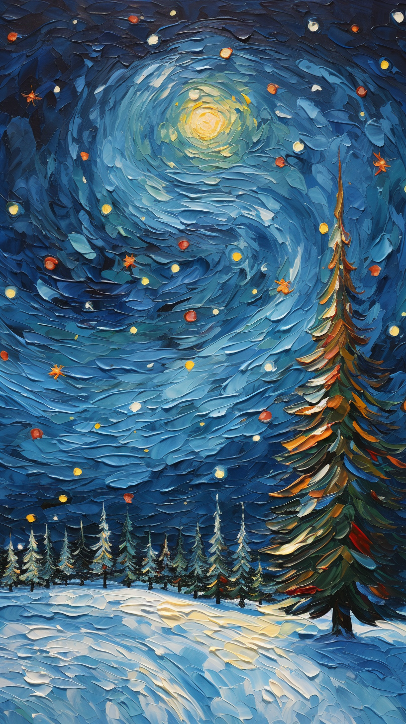 Beautiful Christmas Van Gogh Snow Landscape