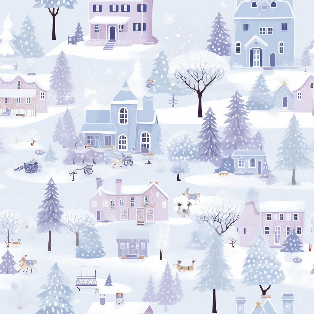 Christmas village snowflakes seamless pattern