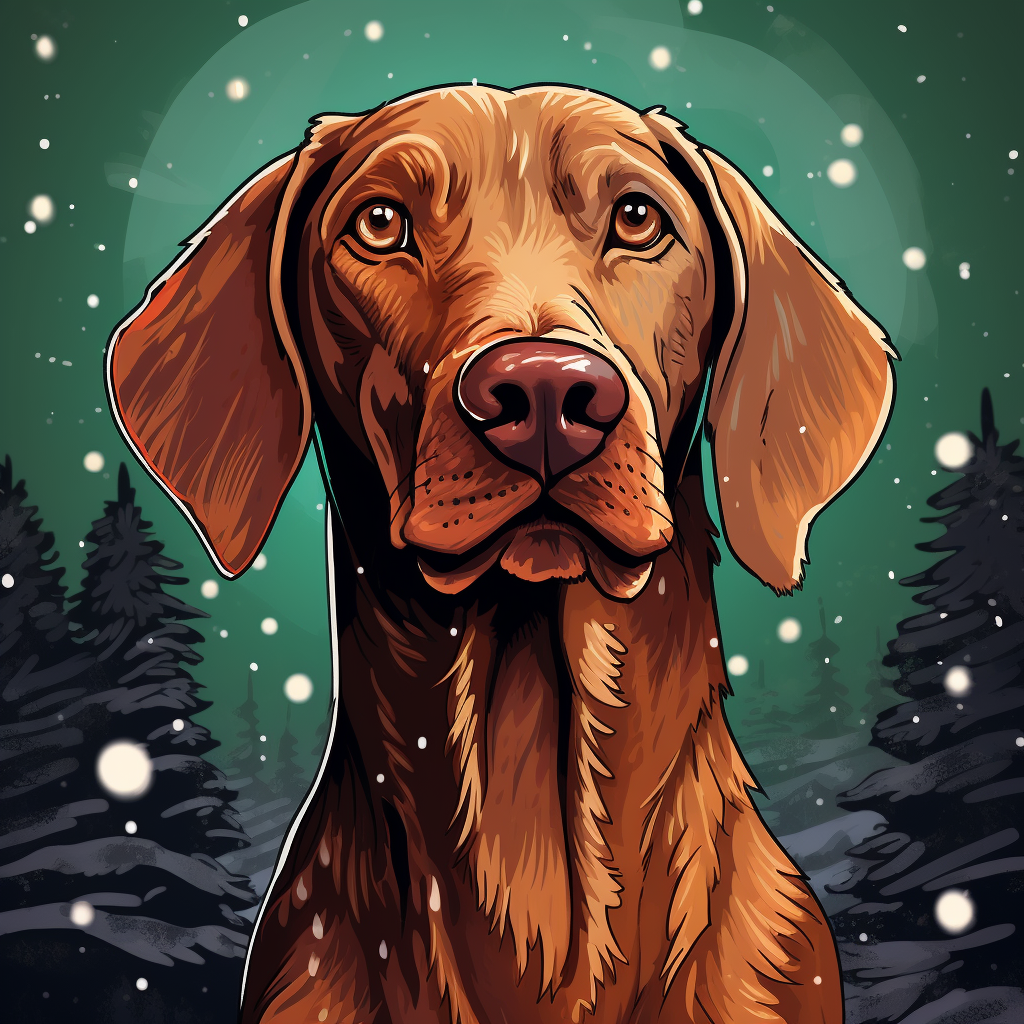 Playful Vizsla in Christmas Theme