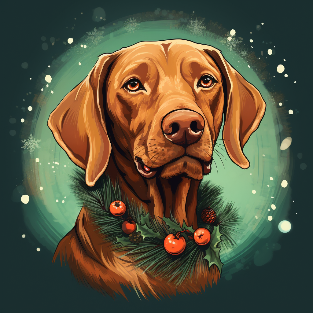 Christmas Vizsla Portrait in Graphic Novel Style