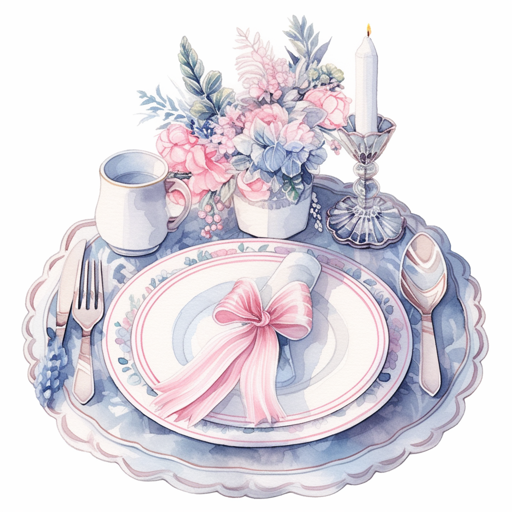 Beautiful watercolor Christmas table setting clip art