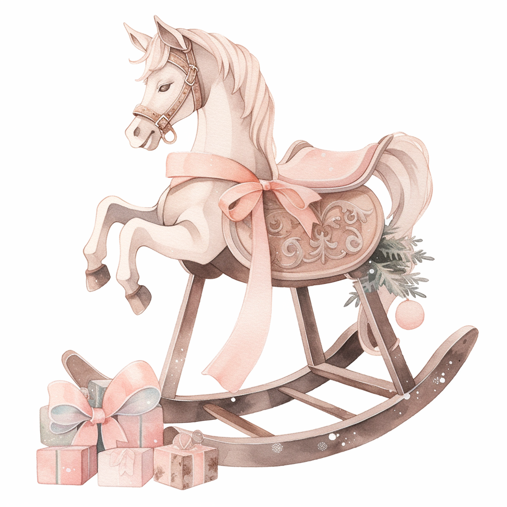 Christmas wooden rocking horse clipart