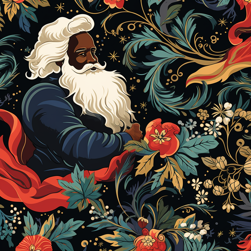 Beautiful Christmas wrapping paper with black Santa