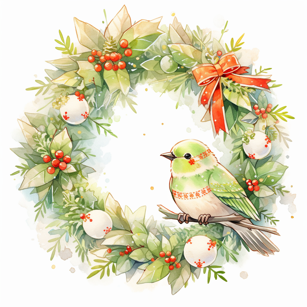 Vibrant Christmas wreath with bird and star