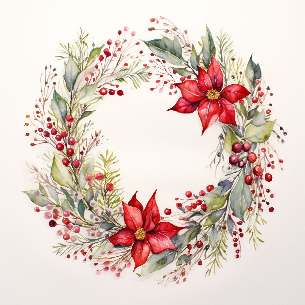 Beautiful watercolour Christmas wreath on white background