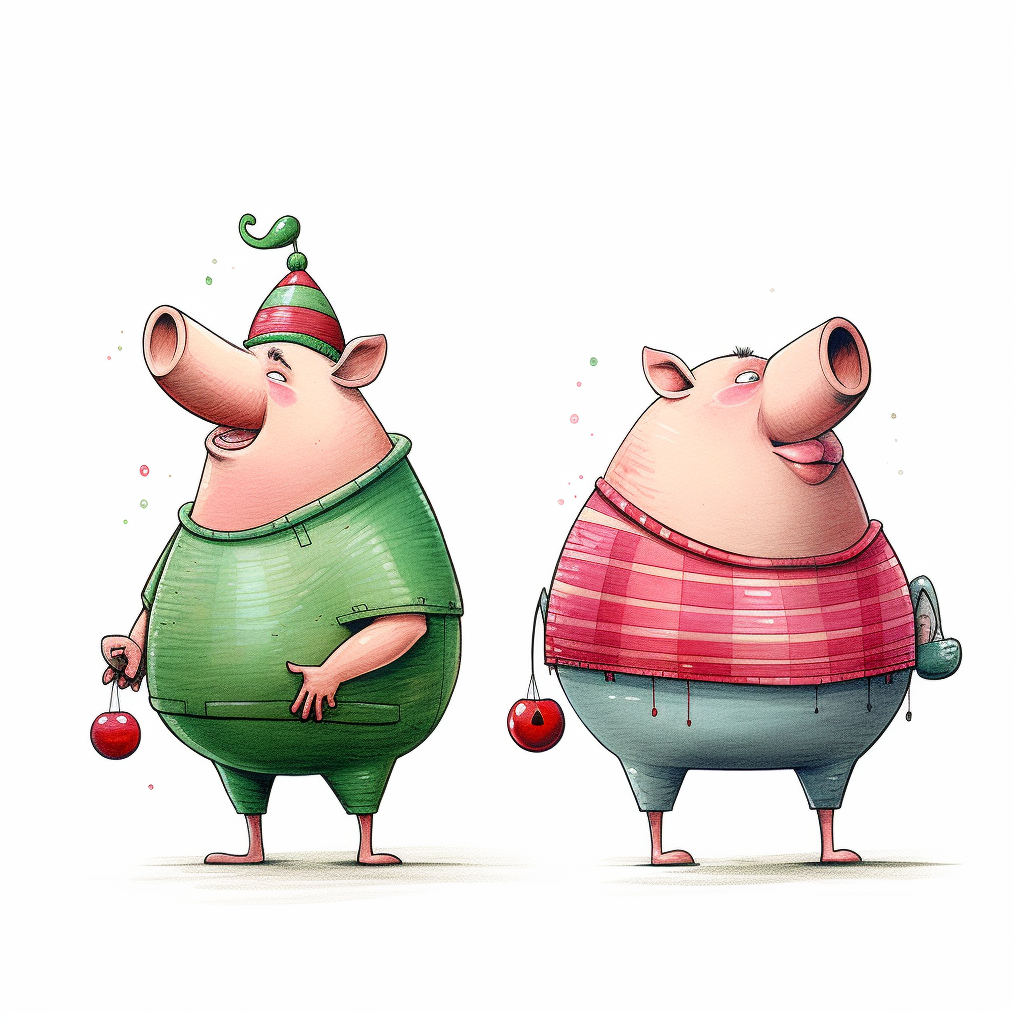 Funny pigs wearing Christmas bells