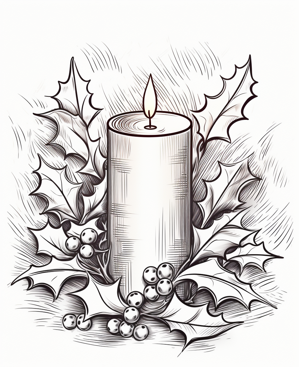 Black and White Christmas Candle and Holly with Berries Garland