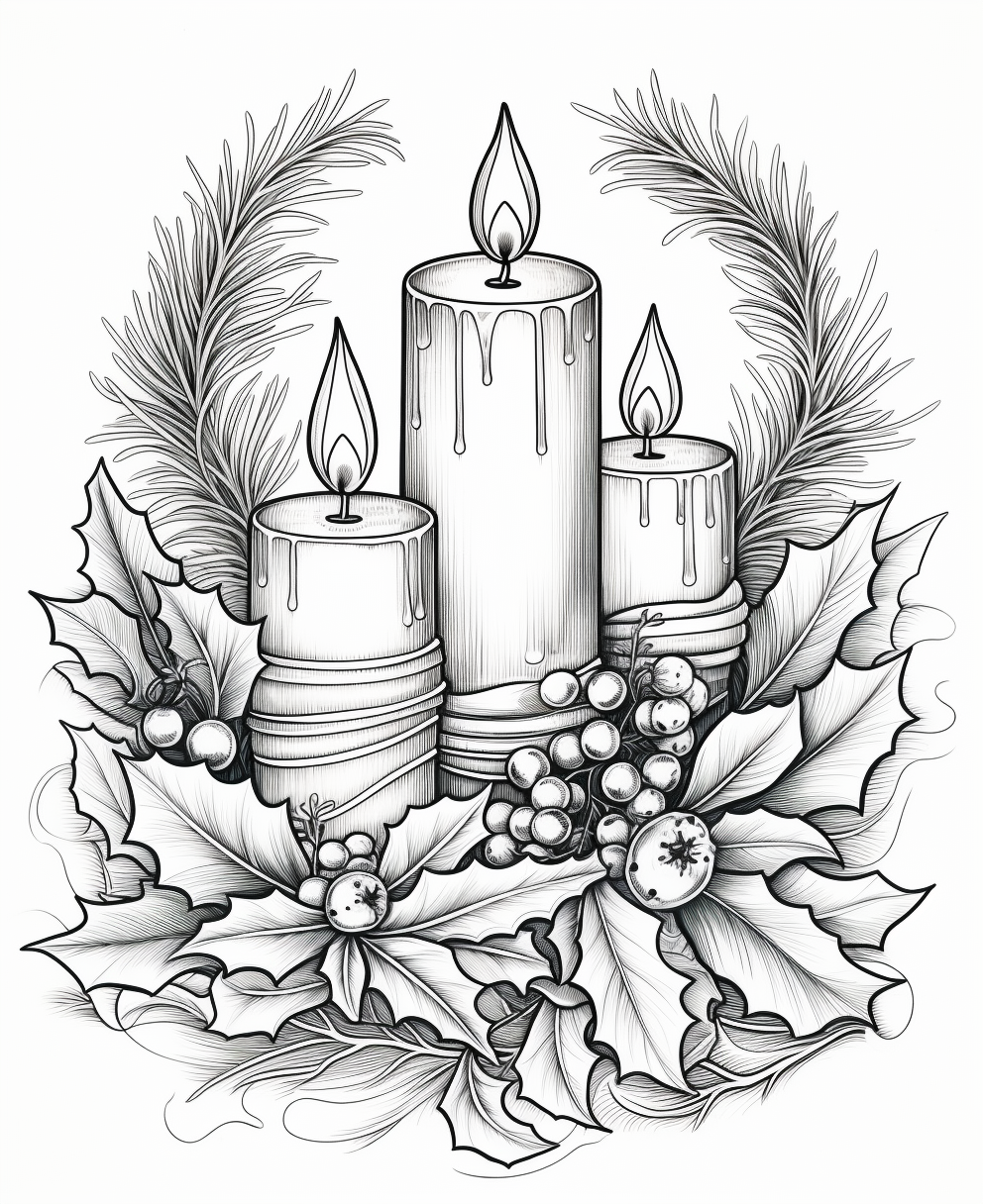 Christmas candles and holly with berries