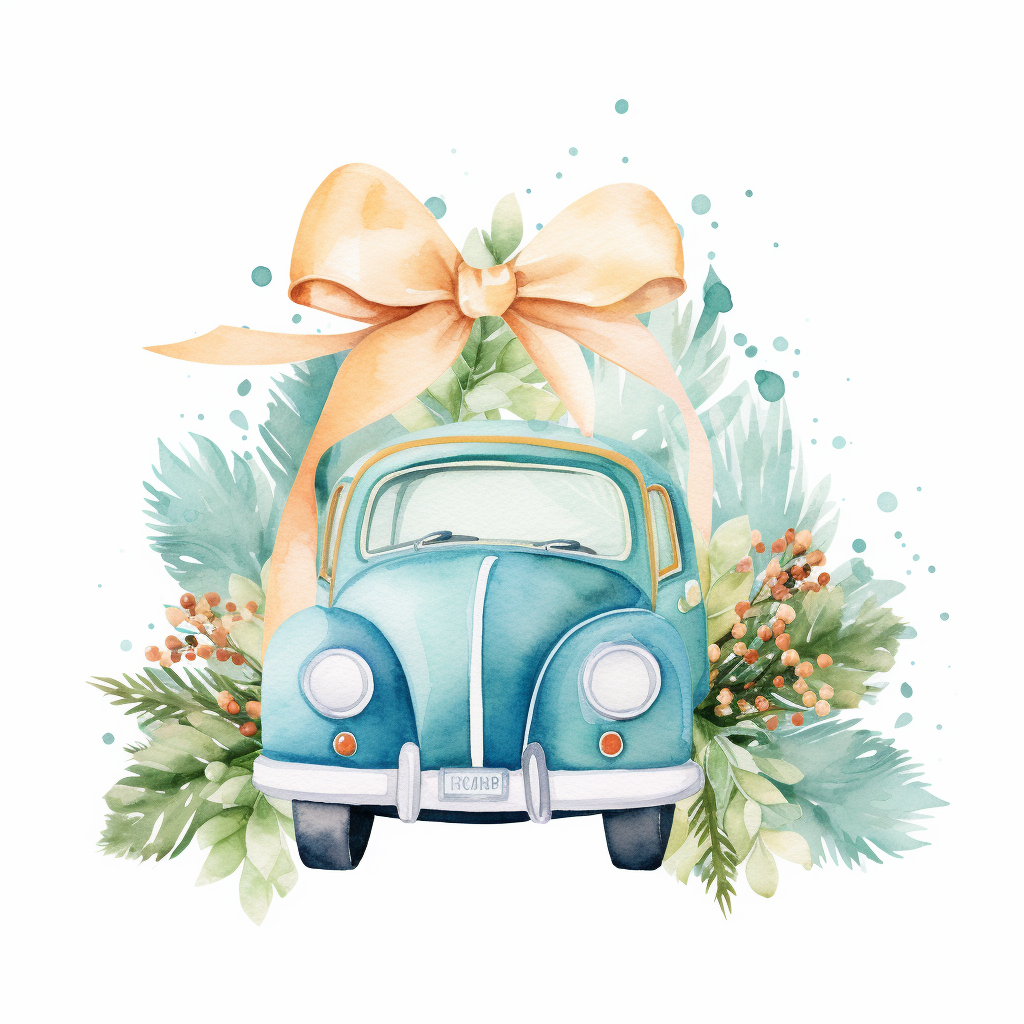 Cute festive Christmas car clipart