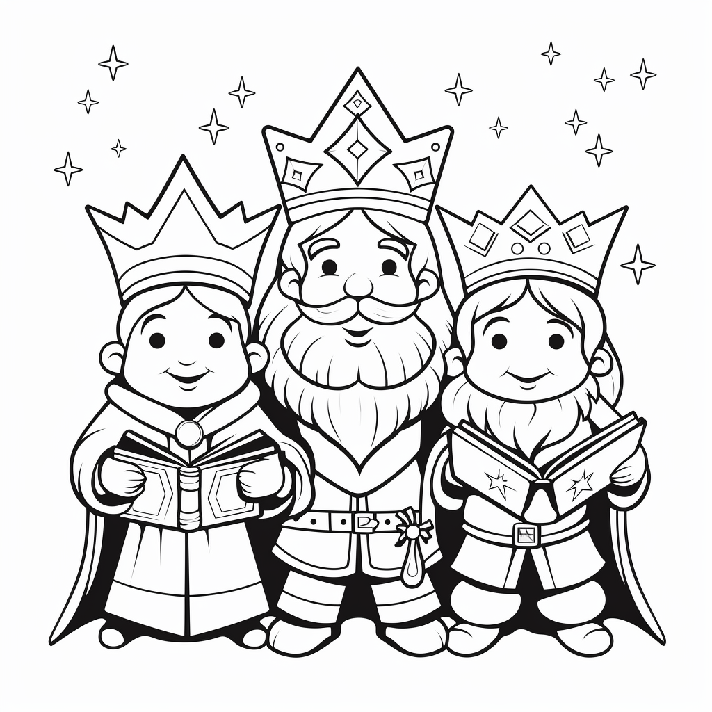 Black and white image of cute wizards kings