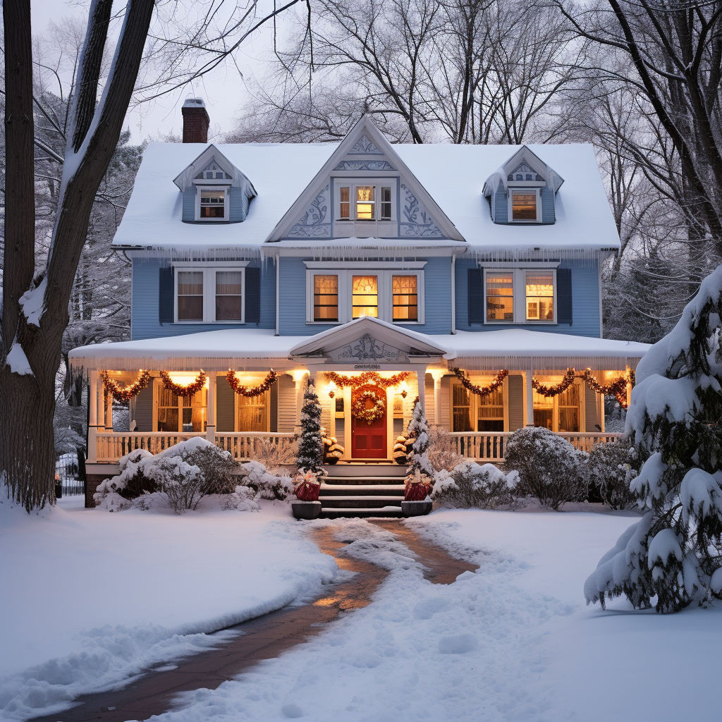 Snowy Christmas New England House