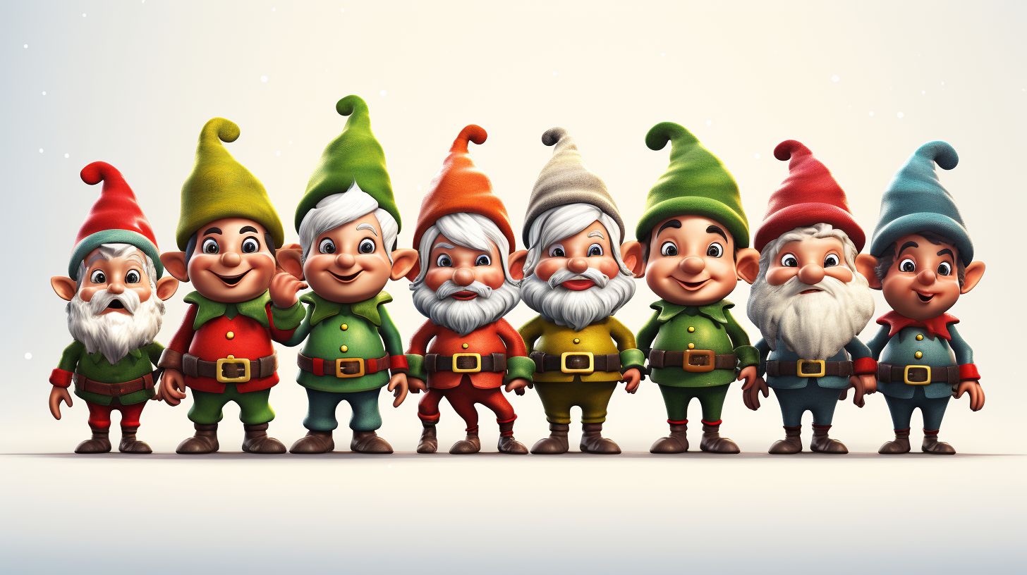 Group of colorful Christmas elves