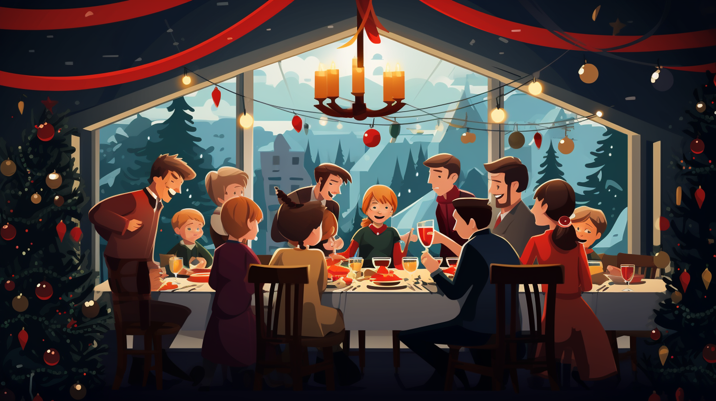 Illustration of Festive Christmas Family Gathering