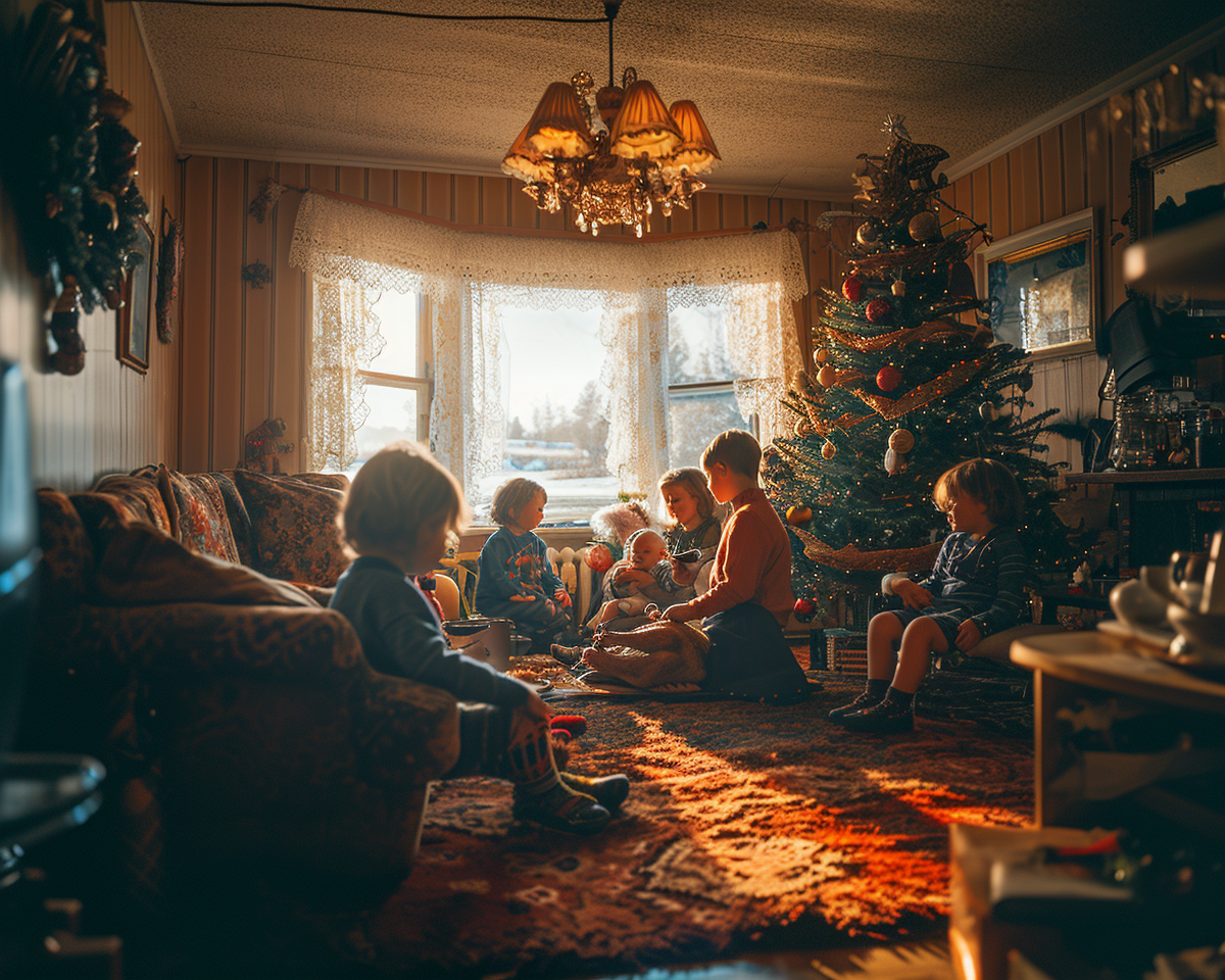 Family celebrating Christmas at home