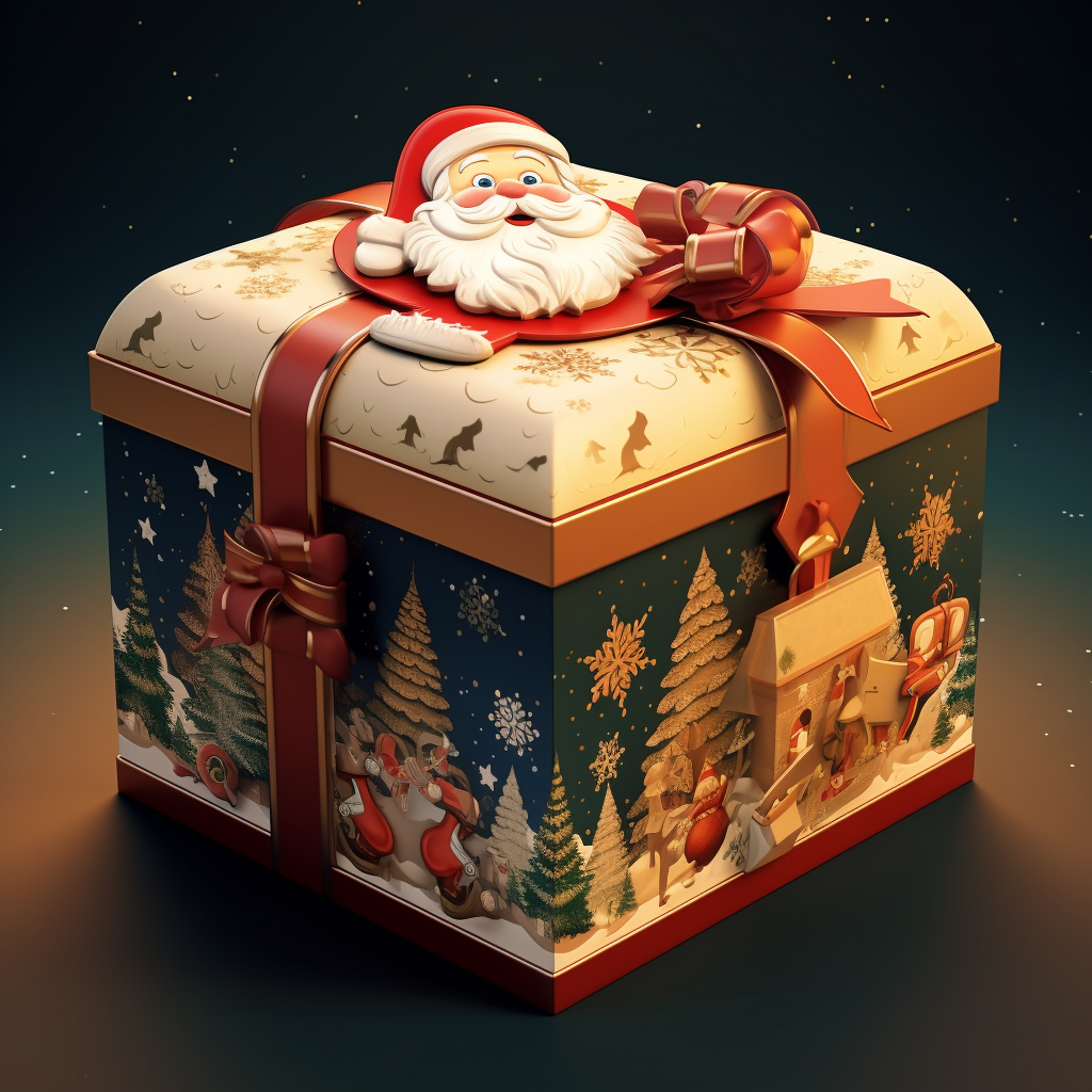 Cartoon Santa on Christmas Gift Box