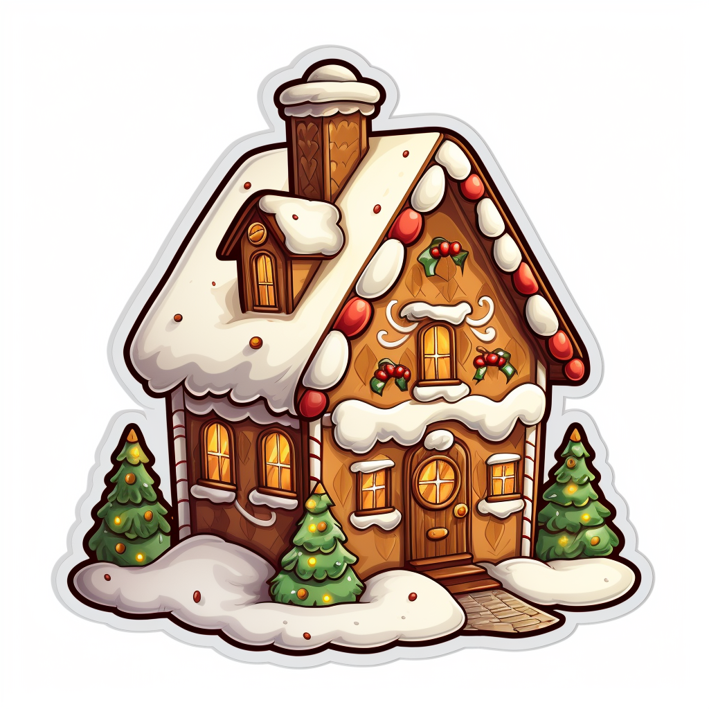 Festive gingerbread house on white background