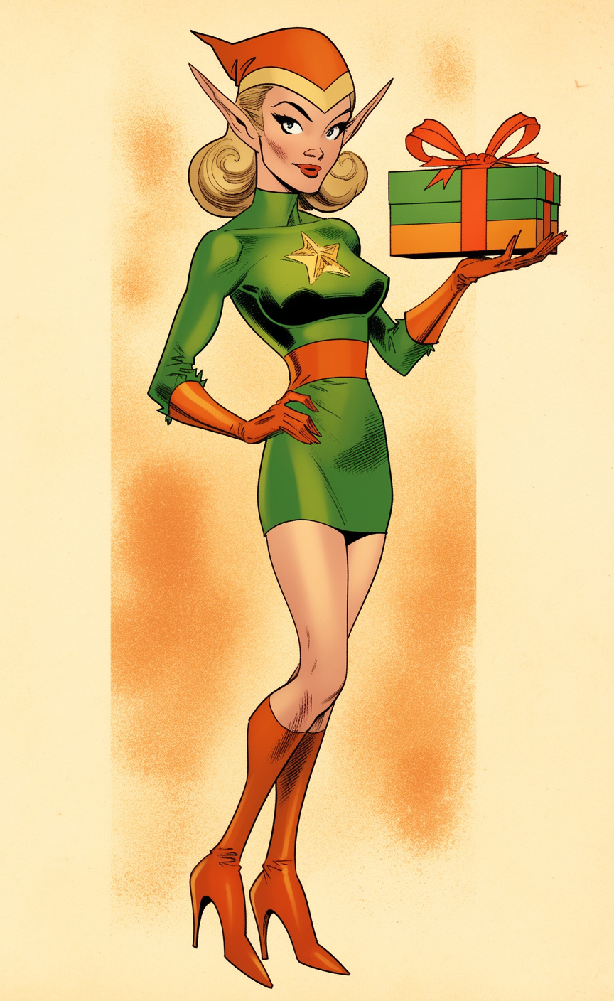 Christmas girl with present in elf outfit