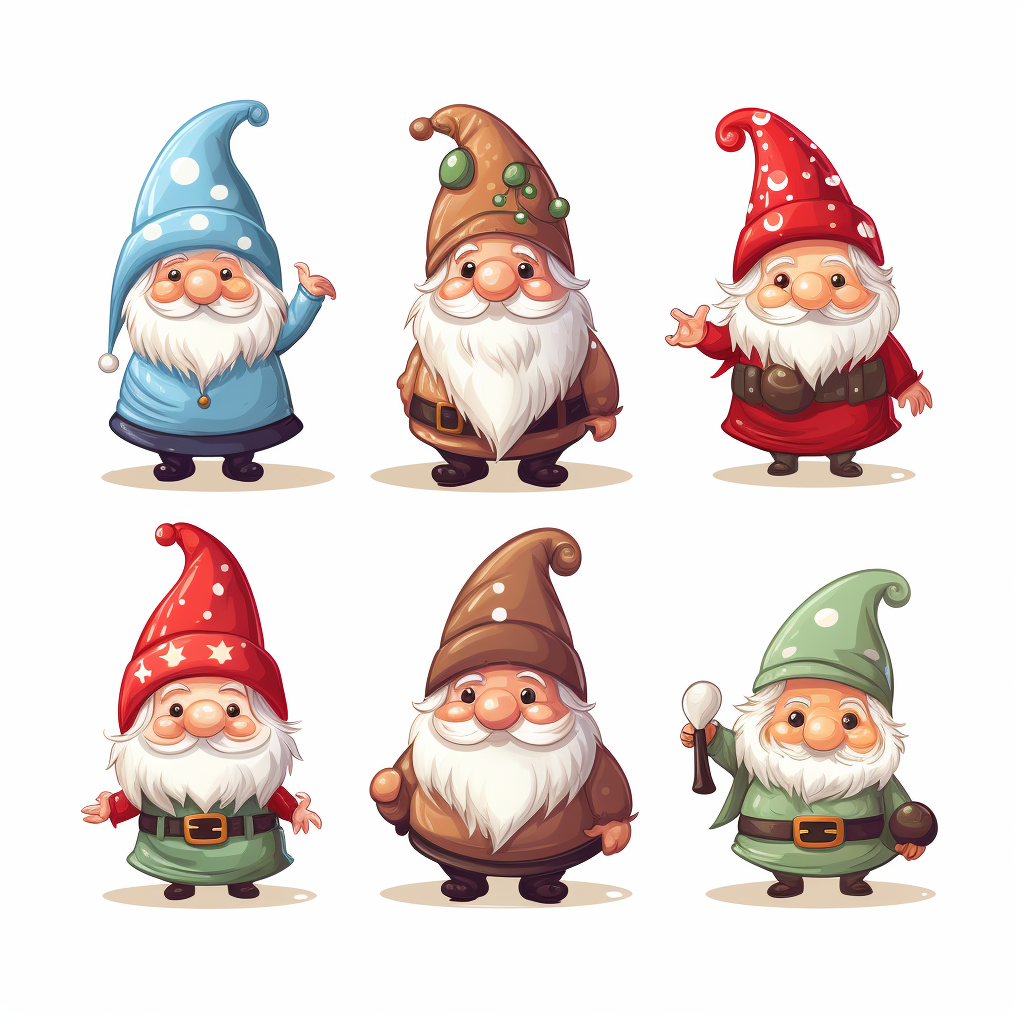 Illustration of Cute Christmas Gnomes on White Background