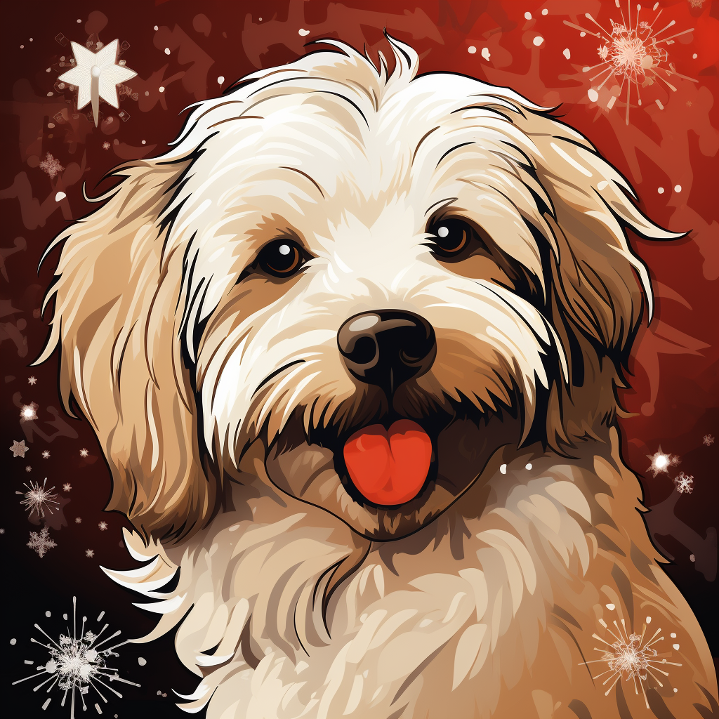 Christmas Golden Havanese Dog in Graphic Novel Art